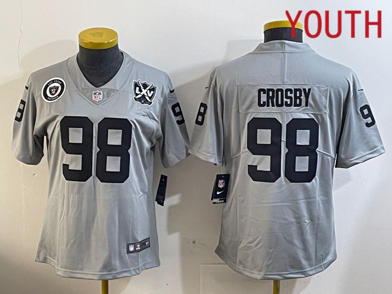 Youth Oakland Raiders 98 Crosby Grey 2024 Nike Limited NFL Jersey style 2